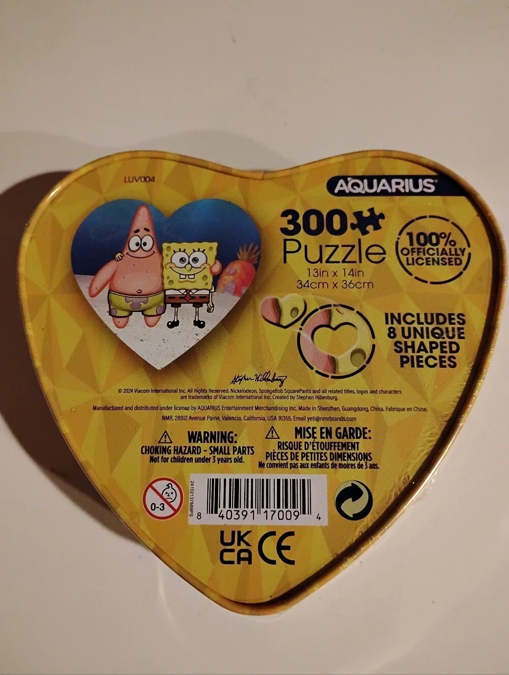 SpongeBob & Patrick Heart-Shaped Tin - 300 Puzzle Yellow Pink Blue Metal Box